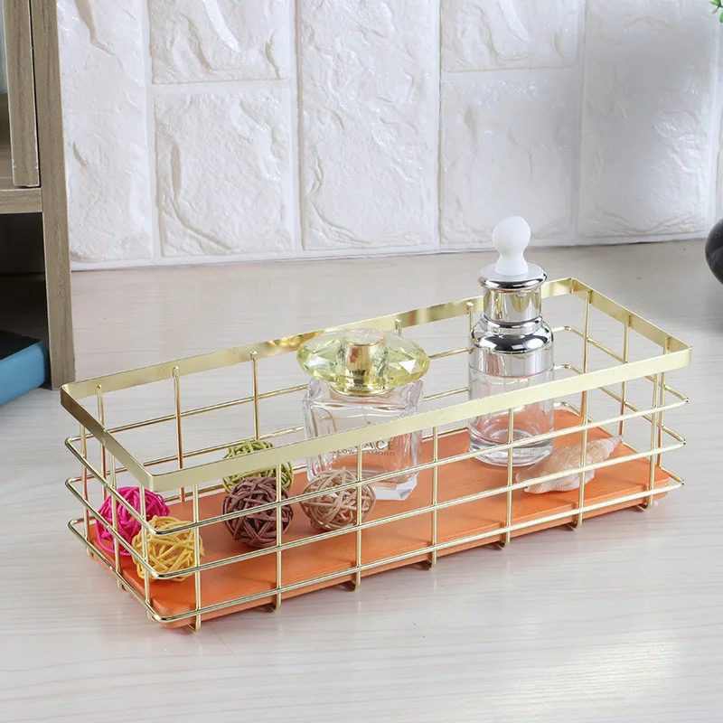 Wrought Iron Storage Basket Desktop Finishing with Wooden Plant Flower | Дом и сад