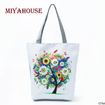 

Miyahouse Colorful Tree Printed Tote Handbag For Teenage Cartoon Design Canvas Single Shoulder Bag Women Shopping Bag
