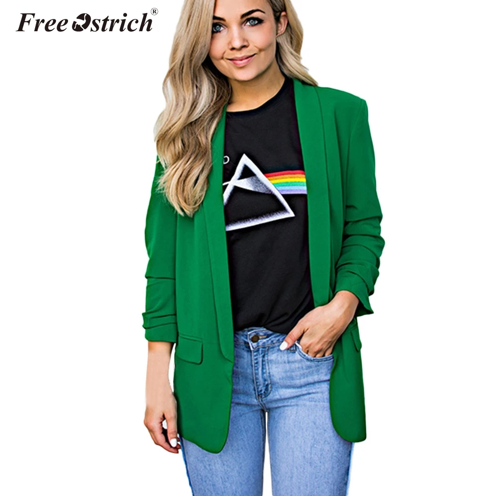 

Free Ostrich jacket women plus size Solid Open Stitch Packets Long Sleeve autumn coat woman elegant autumn jacket women N30