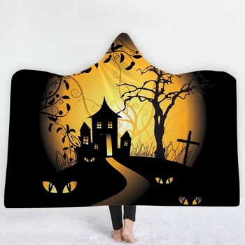 

SOFTBATFY Happy Halloween Hooded Blanket Fleece Throw Blanket Dropshipping