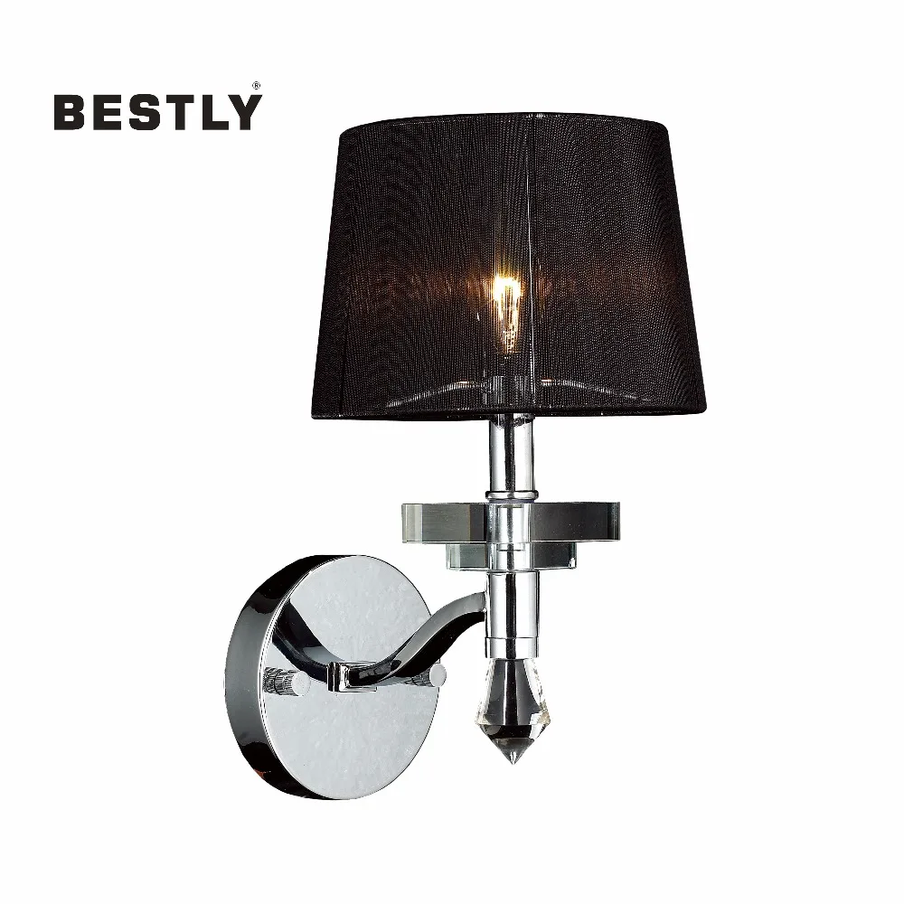 Bestly New Arrival Modern Wall Lamp With Black Fabric Shade Single Wall Lamp With Black Fabric Shade