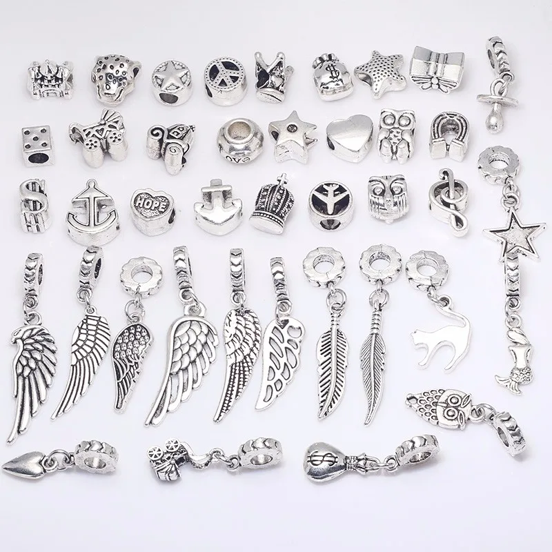 Silver Metal 40 pieces/lot Jewelry European Handmade Pandora KUPLA discount fit Vintage Stop118 Last DIY Fashion Making Charms & Beads 6 Silver Metal 40 pieces/lot 6