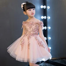 Новое поступление платье с цветочным узором для девочек свадебное платье с аппликацией бальное платье Девушки Пром вечерние реальное изображение принцессы розового цвета Pagenat платье IY67