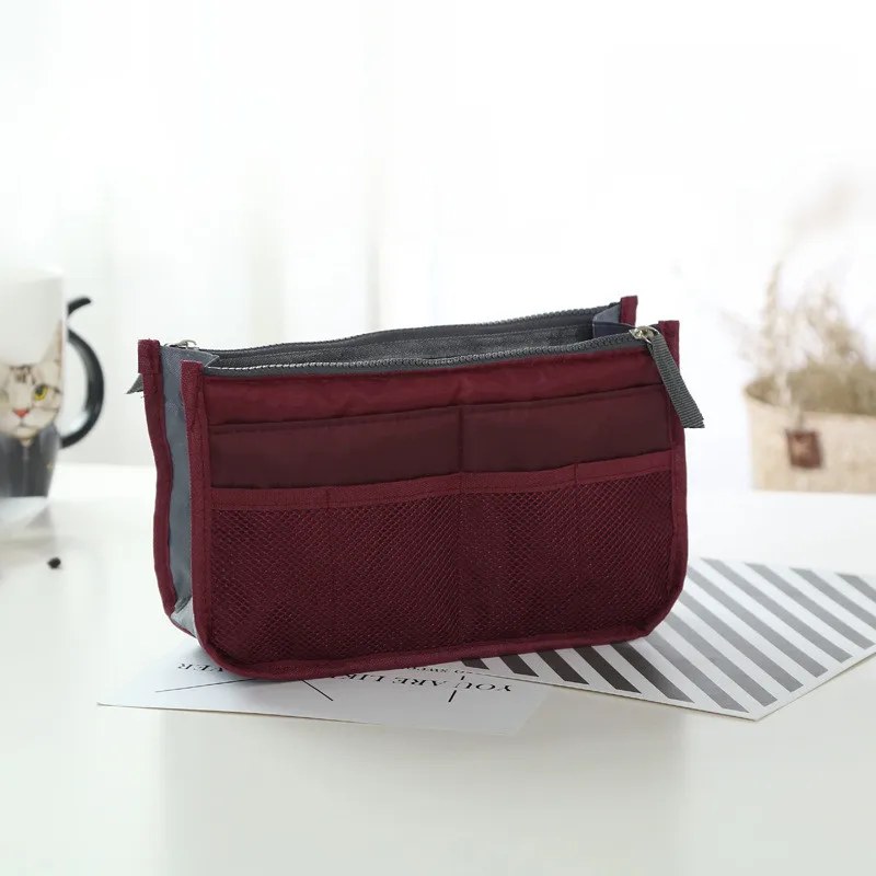 Portable Makeup bag Canvas Travel Bags Make Up Organizer Bag Women Men Casual Multifunctional Cosmetic Toiletry Storage Handbag - Цвет: Wine red