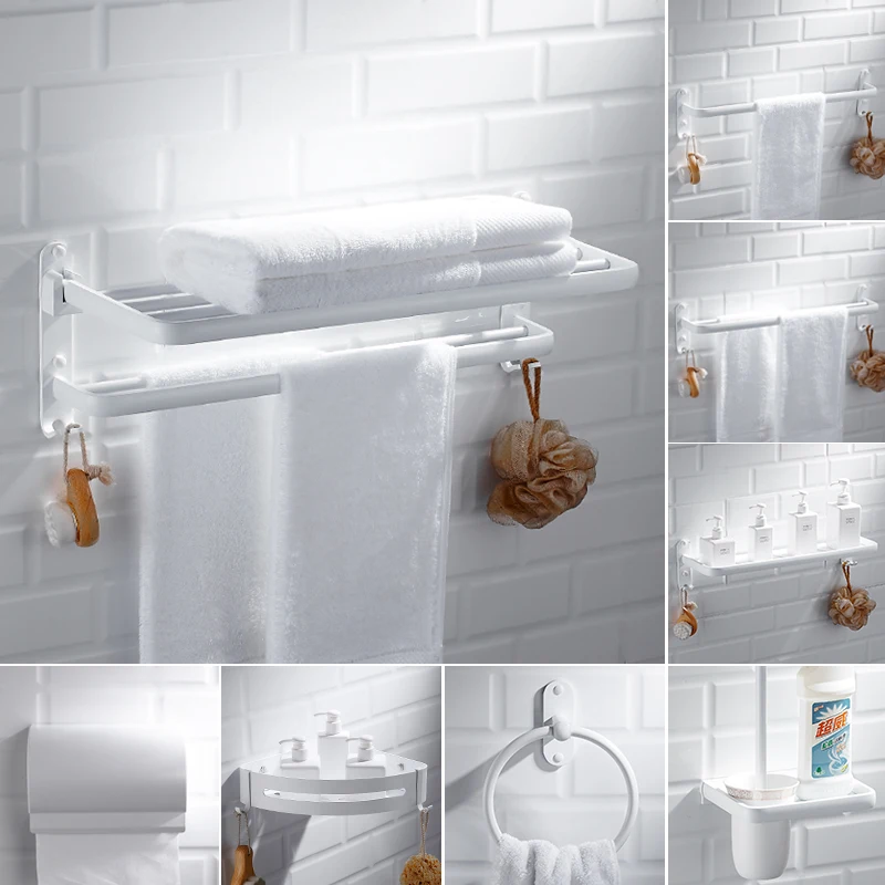 Günstig Nordic raum aluminium handtuch rack perforierte weiß bad rack wc handtuch rack hardware anhänger set