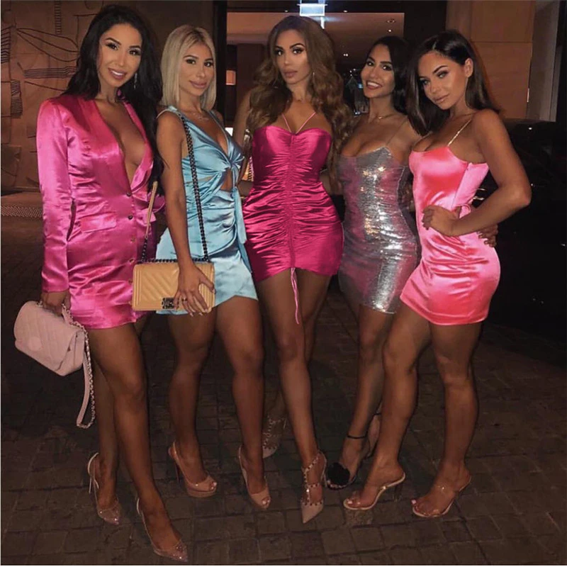 

7Mang 2019 Sexy Pink Bodycon Dress Women Fashion Halter Drawstring Back Zipper Mini Slim Wrap Draped Party Club Dress 0118