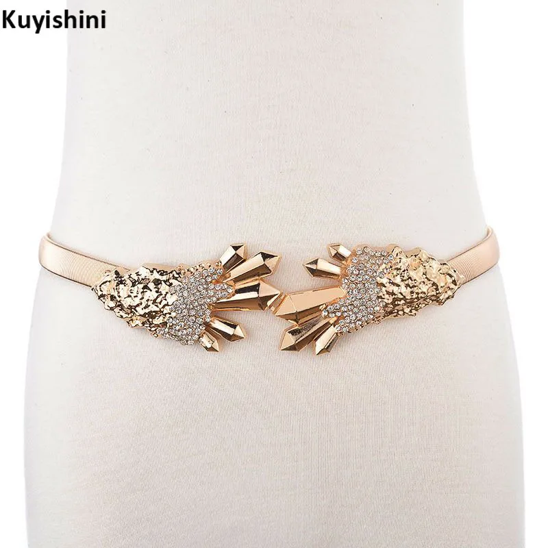 Fashion Ladies Luxury Belt For Dress Rhinestone Bear Claws Buckle Gold