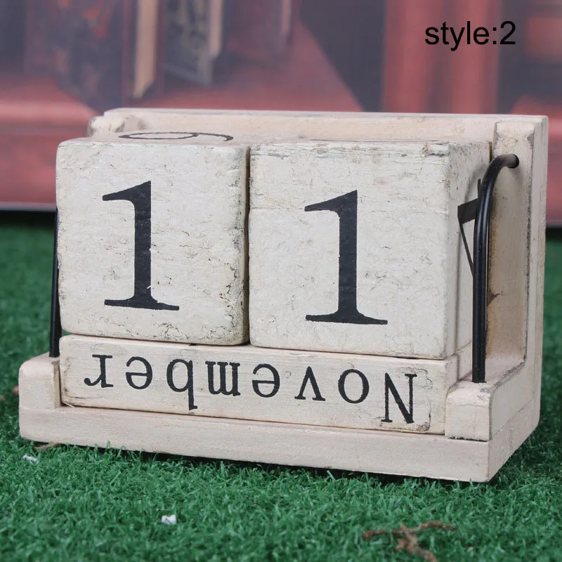 

Vintage Style Perpetual Calendar Wood Block Home Office Desktop Decoration Hot Sale