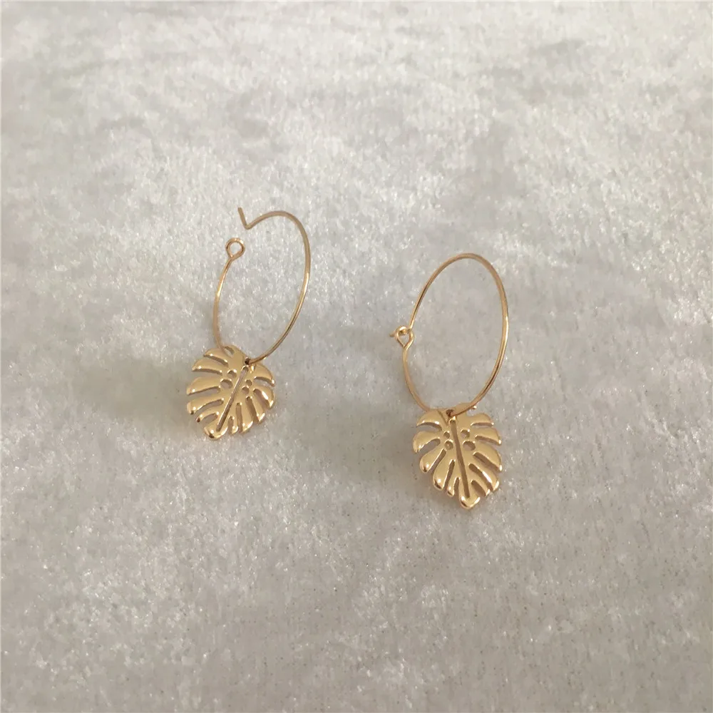 HOT SUMMER GOLD COLOR PALM TREE LEAF CHARM HOOP EARRING FOR GIRL WOMAN - Image 4