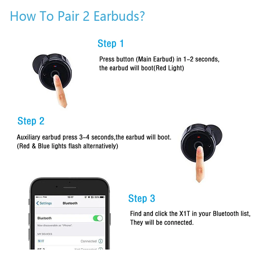 X1T Twins Stereo Bluetooth Earphones 4.0 Auriculares Wireless Headset Hands free Micro Earpiece For phone i7s TWS Fone de ouvido (6)