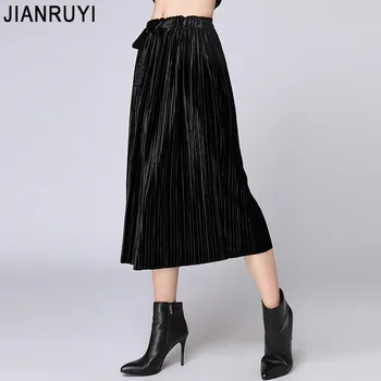 

Large size women's fat mm2018 skirt women's age-old fashion velvet wild pure color pleated skirt wholesale 7068