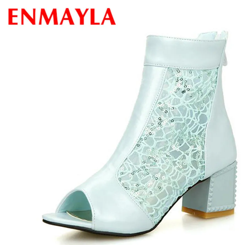 

ENMAYER Women Summer Boots Fashion Wonderful Sexy Toe High Heels Breathable Cutouts Half Knee High Boots Platform boots
