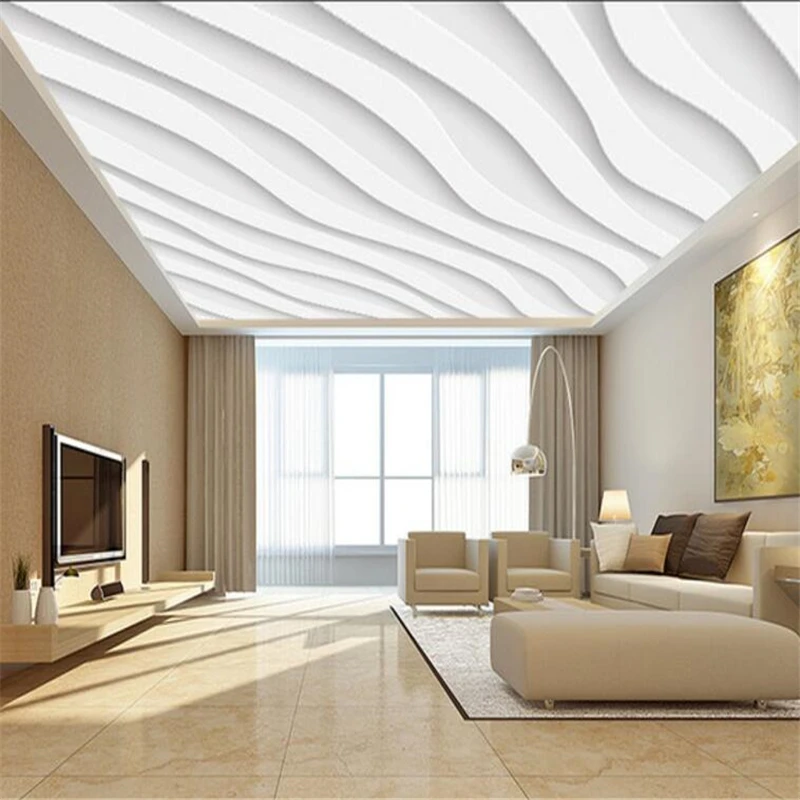 

beibehang Custom Wallpapers 3d Photo Murals Vector Atmosphere Simple White Wave 3D Ceiling Living Room Decorative 3d wallpaper