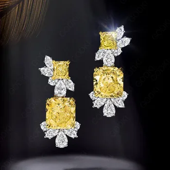 

GODKI Trendy Geometric Yellow Cubic Zircon Crystal CZ Drop Dangle Earring For Women Bridal Earring aretes de mujer modernos 2020