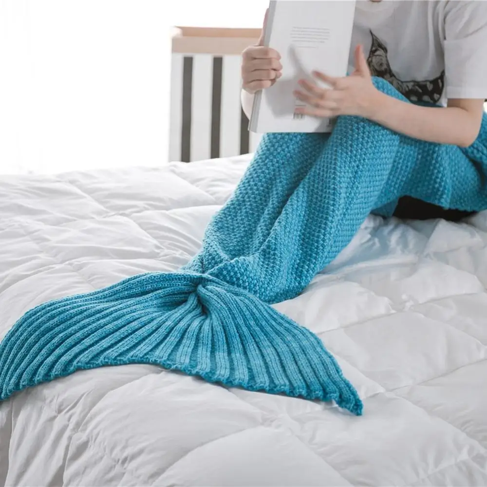 Теплое одеяло ручной работы с хвостом русалки, взрывное красочное вязаное кашемировое мягкое одеяло для дивана, для отдыха, время работы с ТВ-книгой - Цвет: lake blue