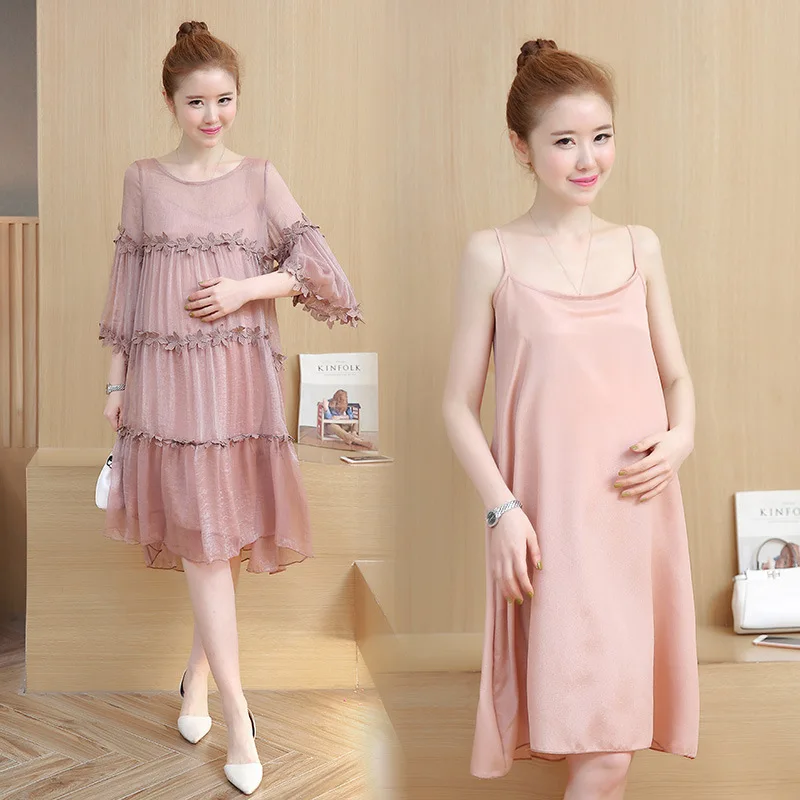 

Envsoll 2018 Maternity Dress Maternity Clothing Two-piece O-neck Lace Dresses Pregnancy Clothes For Pregnant Women Dress