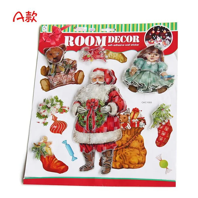 Hot 36x30cm Large Christmas Decorations Glass Window Wall Stickers Double Layers Santa Claus Xmas Decoration Craft Hot 36x30cm Large Christmas Decorations Glass Window Wall Stickers Double Layers Santa Claus Xmas Decoration Craft