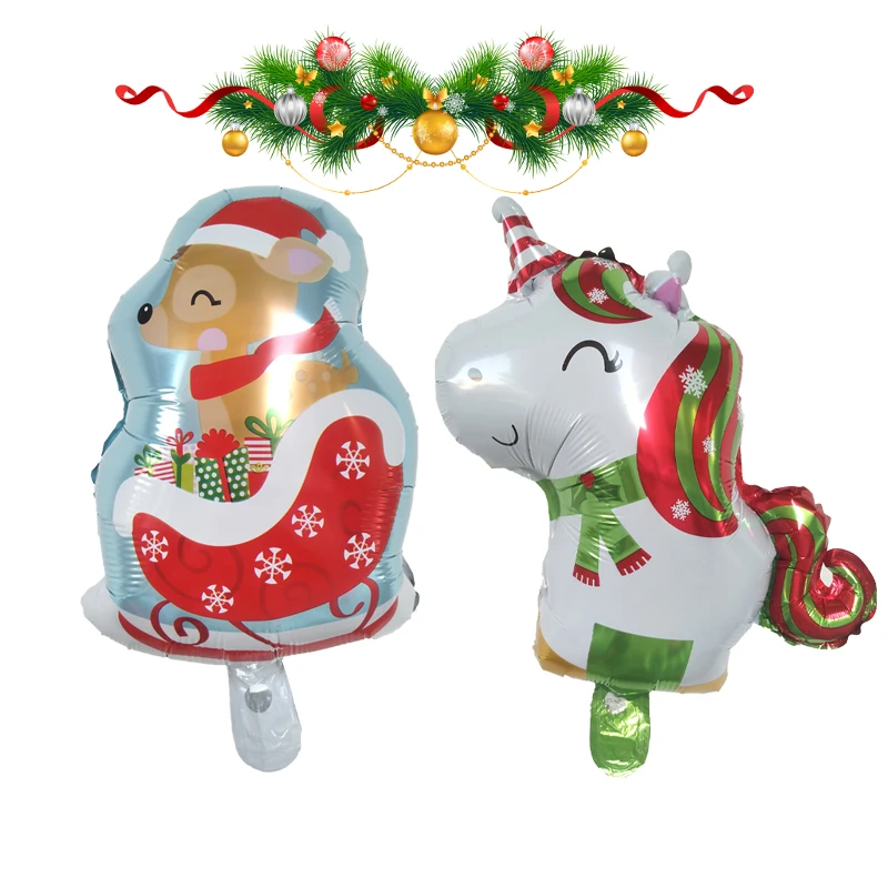 

100pcs/lot Merry Christmas Balloon Mini Christmas Unicorn Deer Foil Balloon Kids Birthday Party Decoration Christmas Eve Ornamen