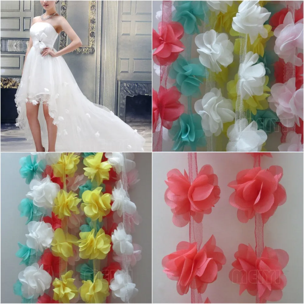 

2 Yard 3D Flower Chiffon Petals Leaves Fabric Lace Edge Trim Ribbon Handmade DIY Wedding Dress Bridal Sewing Craft Decoration