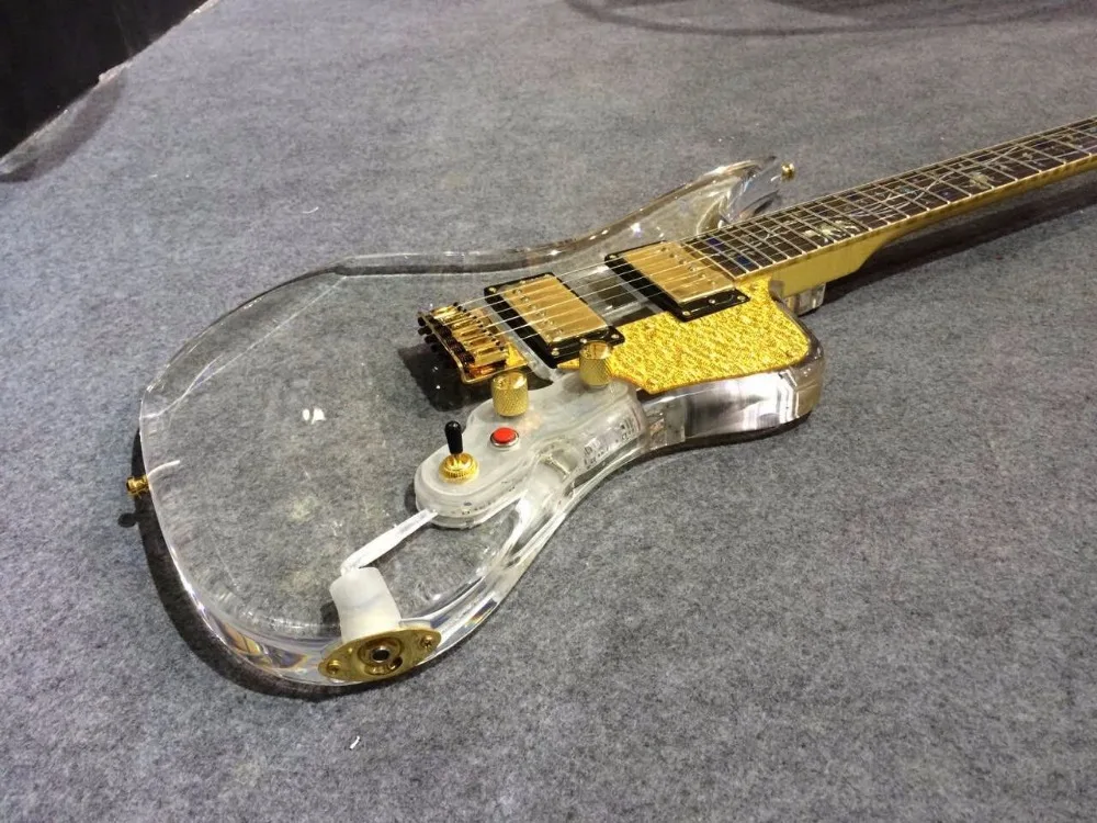 high end crystal body electric guitar with led light abalone inlay