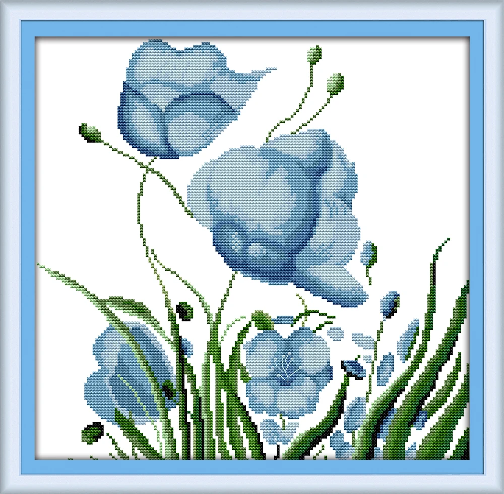 

Blue Flower Home Decoration Canvas For Embroidery Painting Cross Stitch Flowers Embroidery Needlework Sets Embroidery Threads