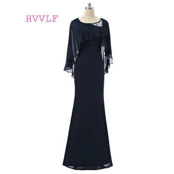 

Navy Blue Evening Dresses 2019 Mermaid Scoop Cap Sleeves Chiffon Beaded Women Long Evening Gown Prom Dresses Robe De Soiree