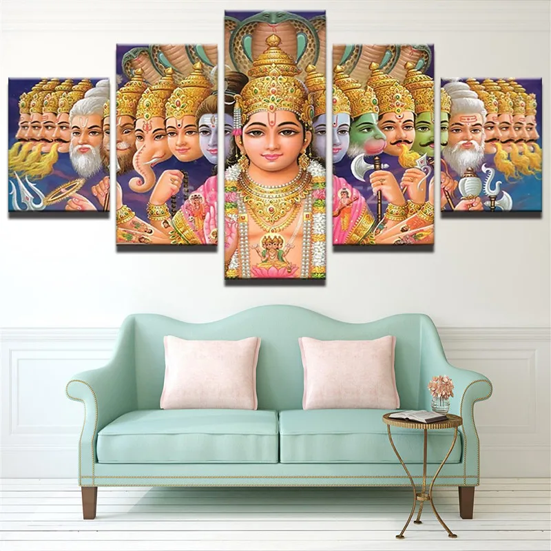 Wall-Art-Pictures-Living-Room-Decor-HD-Printed-Mythology-Shiva-Vishnu-Poster-Frame-5-Piece-India