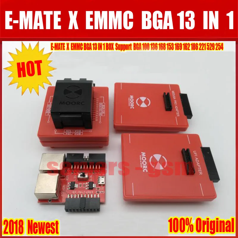 E-MATE X памяти на носителе EMMC BGA 13 IN1 Поддержка BGA100 136 168 153 169 162 186 221 529 254 для легкий JTAG плюс UFI коробка Riff