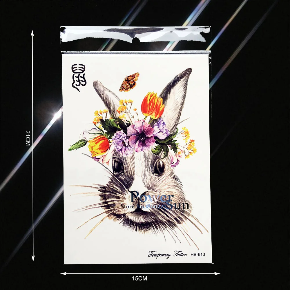 

Large Temporary Tattoo Summer Style Beach Waterproof Fake Transfer Tattoo Sticker 21x15CM Mouse Designs Rabbit Tattoo Legs Arm