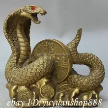 Народные Китайские Латунь Год Знак Богатство Монета Змея Змея Статуя Животных Статуэтка