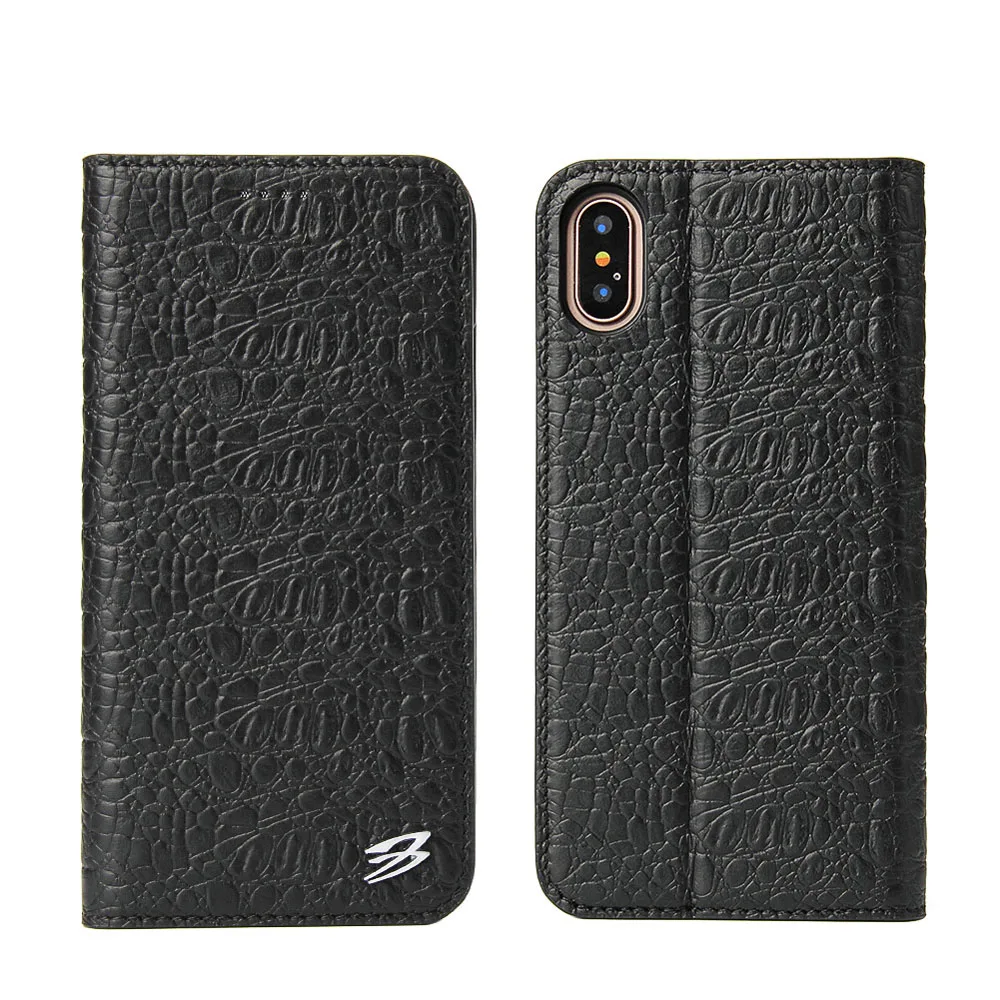 

FIERRE SHANN Cowhide Small crocodile Card holder Case For iphone 6 7 8 plus Slim handmade Bracket For iphone X 8 Cover case