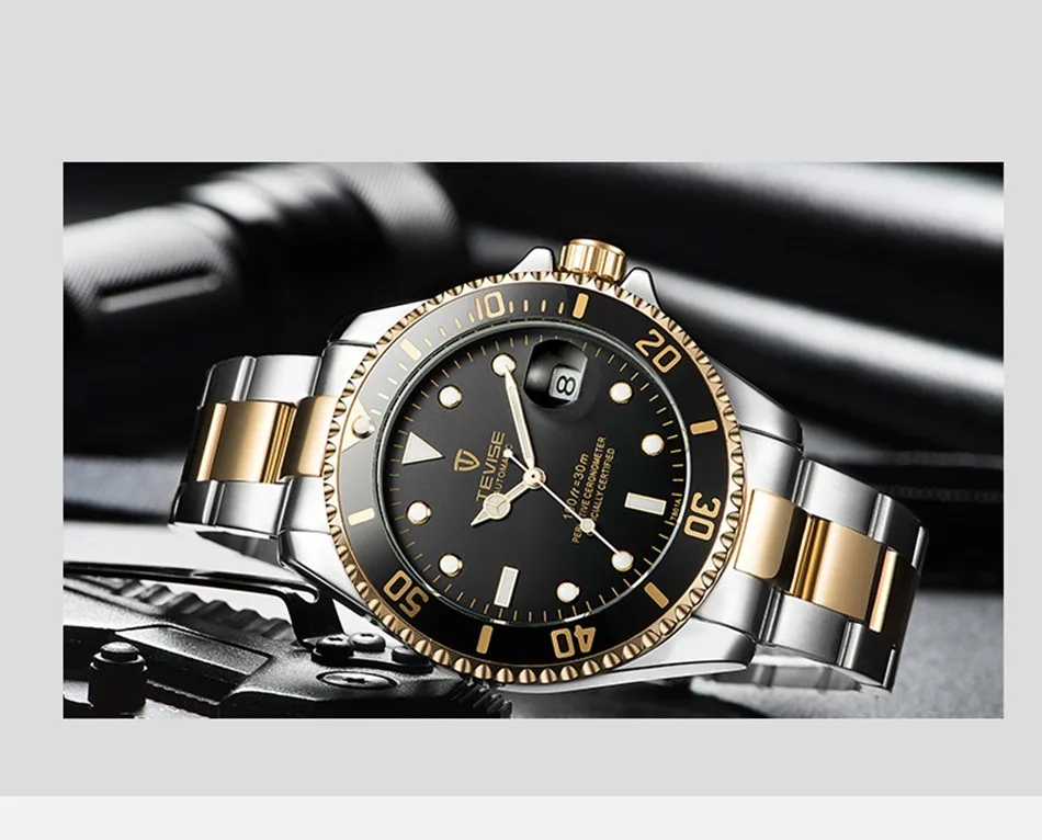 TEVISE Green Watch Men Automatic Mechanical Anti-Scratch Rotatable Outer Ring Waterproof Luminous Mens Watches Top Brand Luxury most accurate mechanical watch