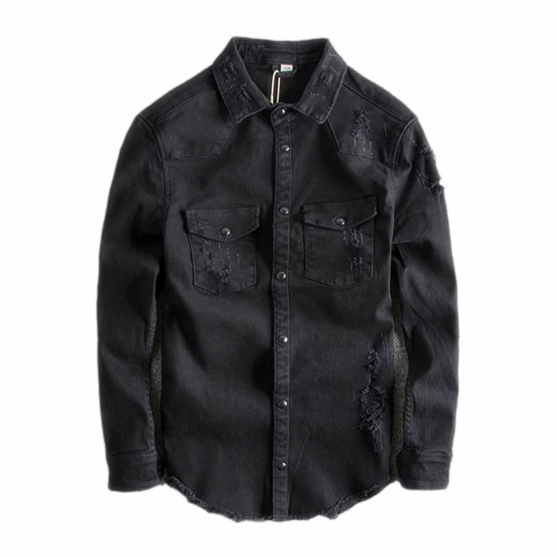 Japanse Harajuku Vintage Ripped Black Denim Jas voor Mannen Urban Jongens Streetwear Hiphop Verontruste Zwart Jean Jas Plus Size