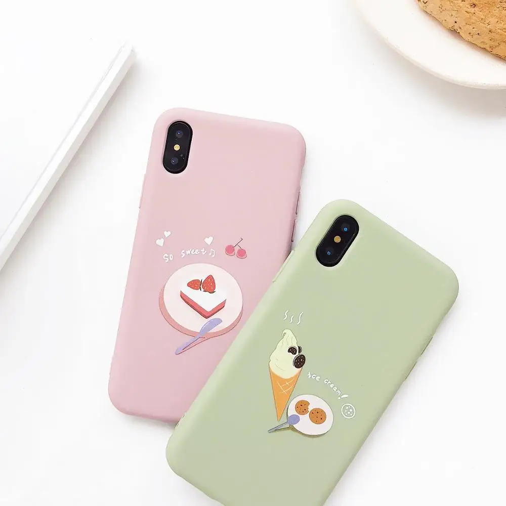 

Korean Lovely Simple Patterned Phone Case For iPhone Xr X XS max Cartoon Food Shell For iPhone 6 6S 7 8 Plus Soft Cover Coque