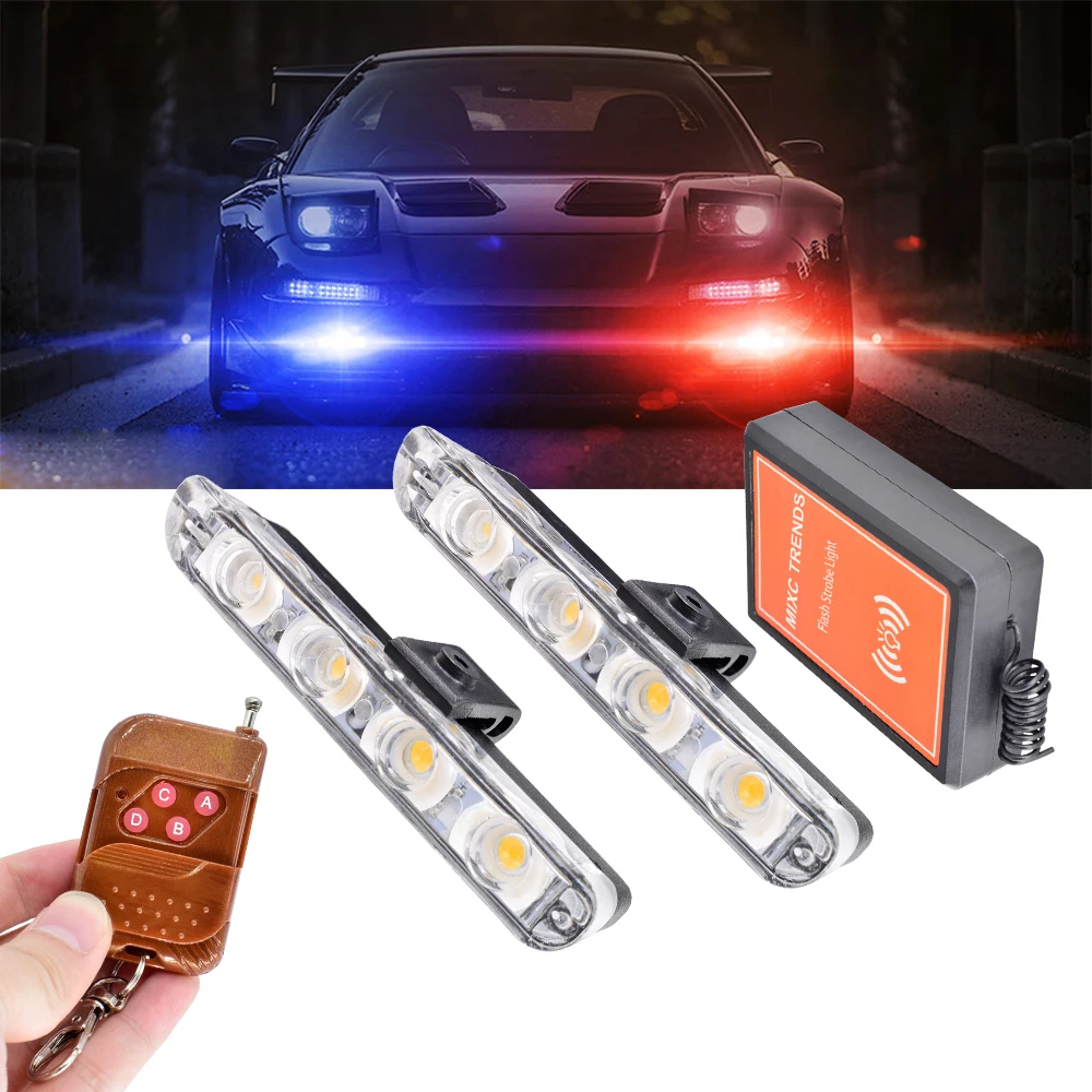 

Wireless Remote 2x4 LED Strobe Warning Lights 12V Flashing Day Running DRL Car Trucks Motorcycle Emergency Flasher Police Light