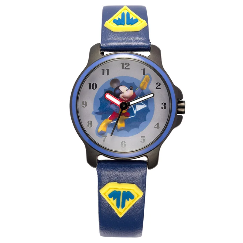 Disney супер Микки Маус Дети PU Группа Кварцевые водонепроницаемые часы ребенок световой ручной спортивные часы мальчик студент время подарок