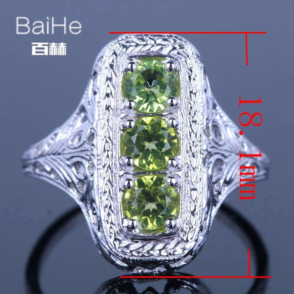 BAIHE Solid 14 К из белого золота(AU585) 1CT Сертифицированный Зеленый безупречный подлинные Перидот Обручение Для женщин Мода Fine Jewelry Кольцо