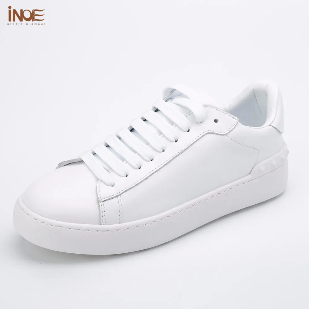 Lacets Pour Baskets Loisirs Inoe Cuir À Femmes D'automne Printemps Mocassins White De En Décontractées Véritable Mode Blanc Appartements Vache Chaussures dorCWQBxe
