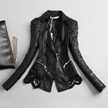 Весенние и осенние женские пальто из искусственной кожи с кружевной строчкой, короткая приталенная женская кожаная куртка, женская верхняя одежда