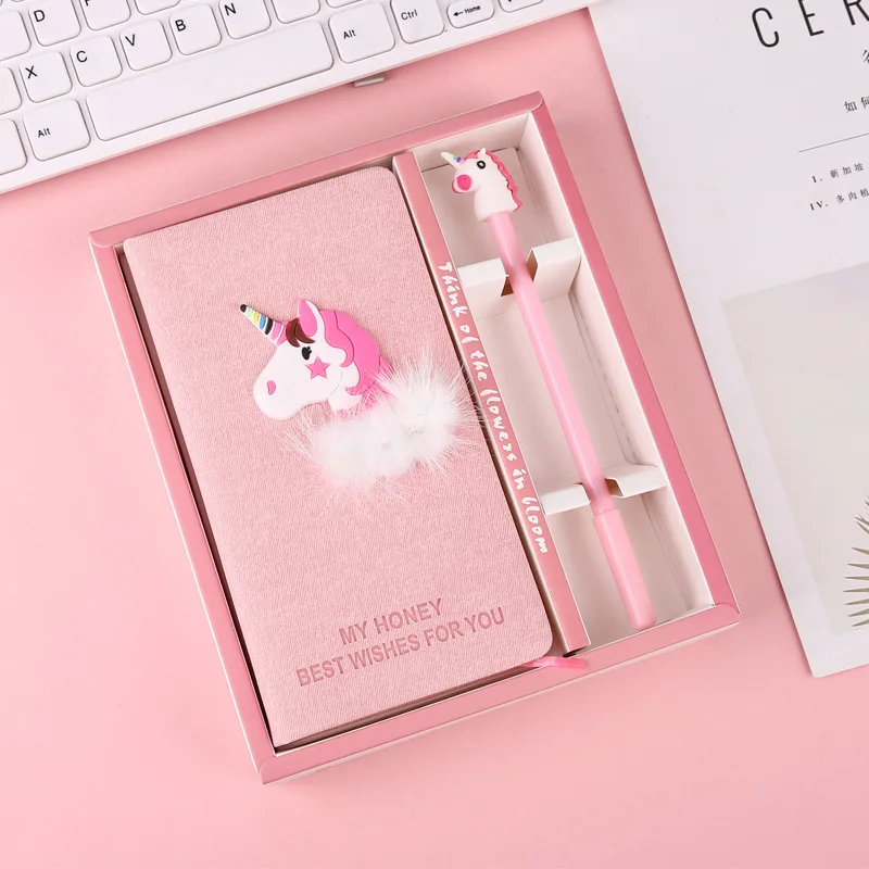 

New Arrival Cute Pink Unicorn Cactus Notebook gel pen set with box Weekly Planner School Office Supplies Kawaii Stationery