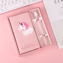 Nueva llegada lindo unicornio Rosa Cactus Notebook gel pen set con caja semanal planificador Colegio suministros de oficina kawaii papelería(China)