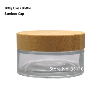 

10PCS Refillable Clear Glass Cosmetics Bottles With Bamboo Lid Cap Bamboo Special Empty Refillable Glass Cosmetic Cream Jar