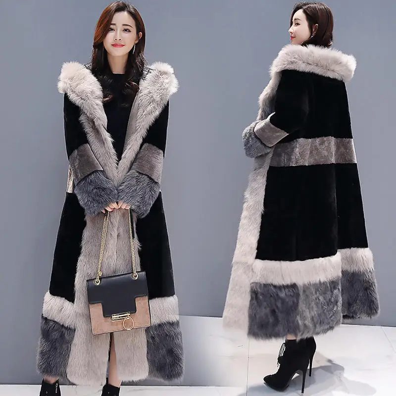 Winter Jacket Women Plus Velvet Warm Thick Long Fur Coat Female Elegant Long Sleeve Plus Size Winter Jacket Women Padded Q1703