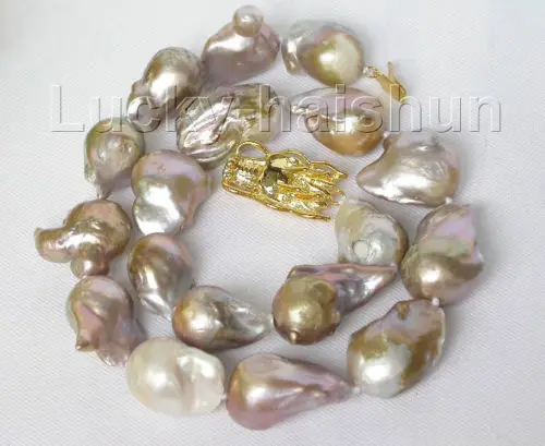 

FREE SHIPPING>@@> 18" 29mm purple Reborn keshi pearls necklace filled gold clasp j8788 ^^^@^Noble style Natural Fine jewe &