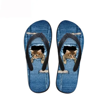 

Noisydesigns Female flip flops 3D Cute Pet Dog Cat Lynx rufus American Longhair Printed Ladies Loafers Summer Sandals Flats Shoe