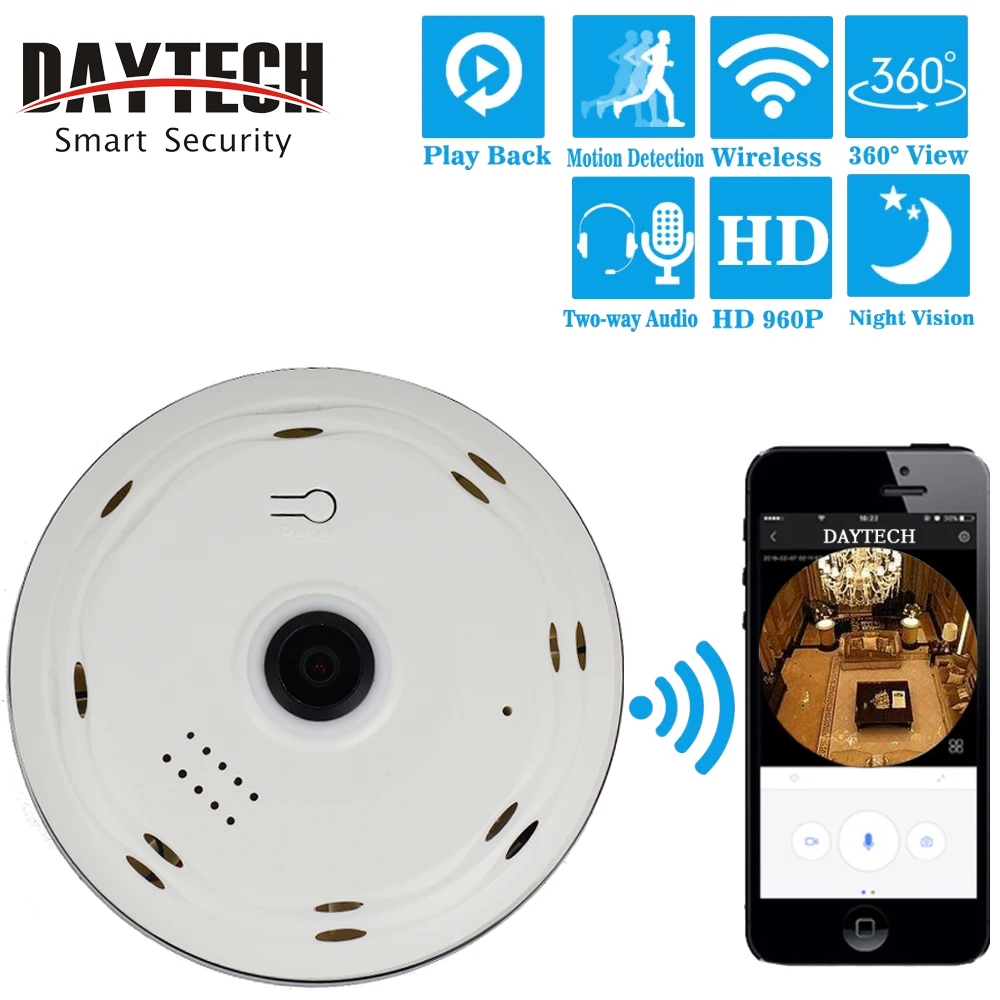 DAYTECH Беспроводная ip камера WiFi панорамная наблюдения 1.3MP Детский Монитор 360
