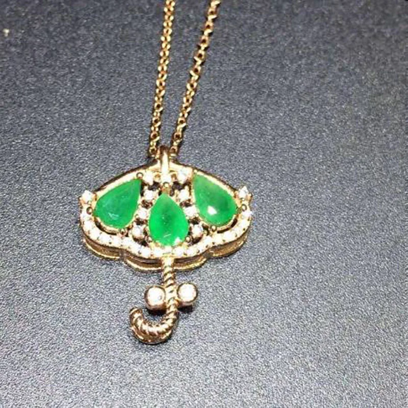 

2017 Qi Xuan_Fashion Jewelry_Colombian Green Stone Umbrella Necklaces_Rose Gold Color Pendant Necklaces_Factory Directly Sales
