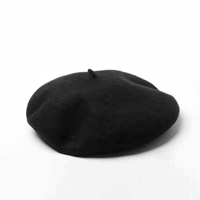 Шерсть, винтажный теплый шерстяной зимний женский берет, французский артист, шапка бини, шапка для мужчин, весенние и осенние шапки, большой размер 58-60 см - Цвет: Черный