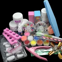 Набор для дизайна ногтей Акриловые жидкие, сухие глиттеры пилка кисть Форма Советы Инструменты DIY Kit