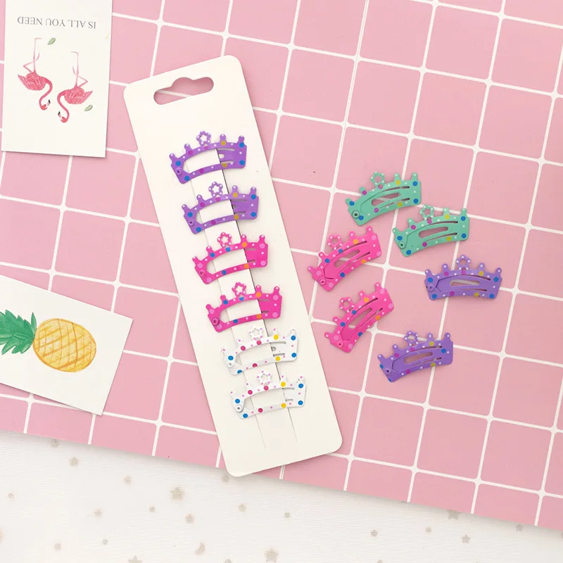 

6Pcs/set New Arrival Children Cartoon Crown Hair Clips Girls Cute Printing Hairpins Metal Headwear Set Fashion Hair Accessories
